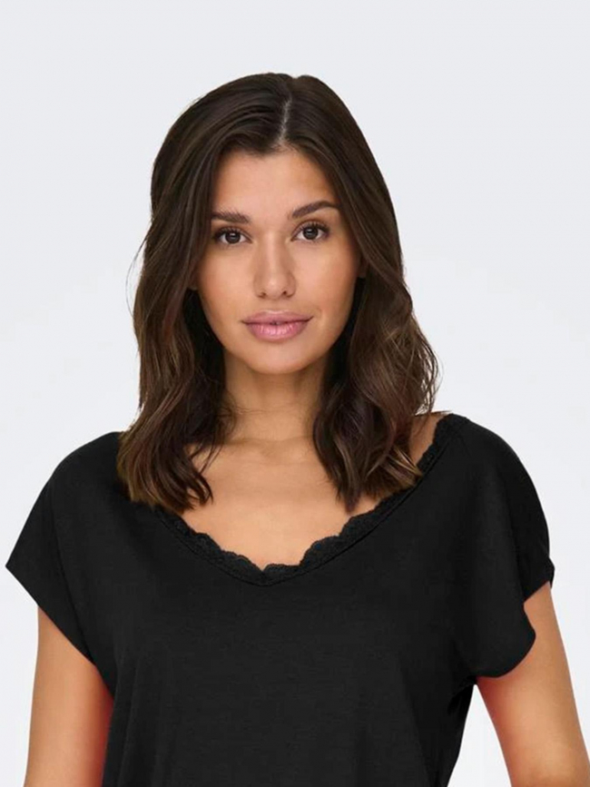 T-shirt col v dentelle moster noir femme - Only