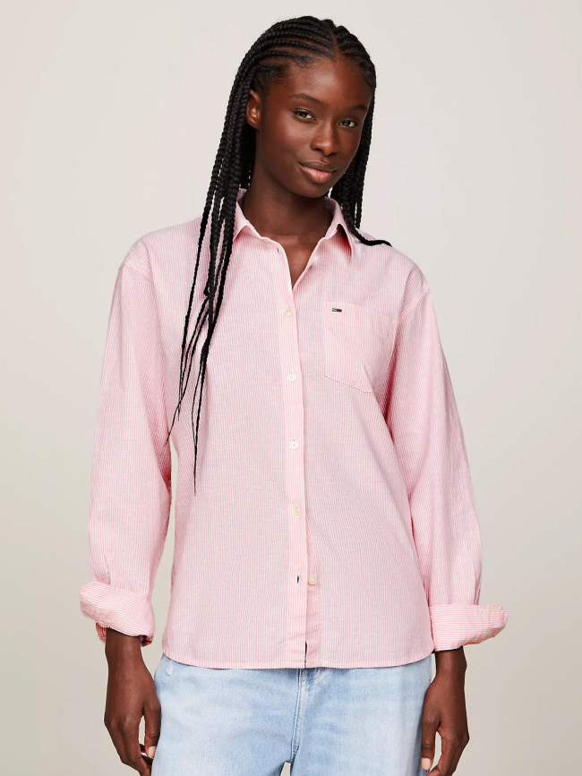 Chemise boxy à rayures rose femme - Tommy Jeans