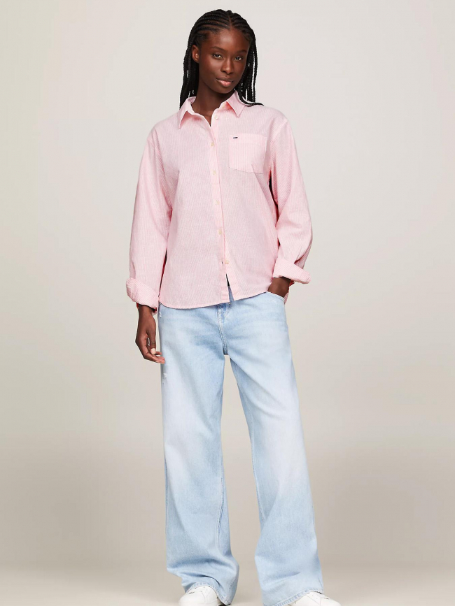 Chemise boxy à rayures rose femme - Tommy Jeans
