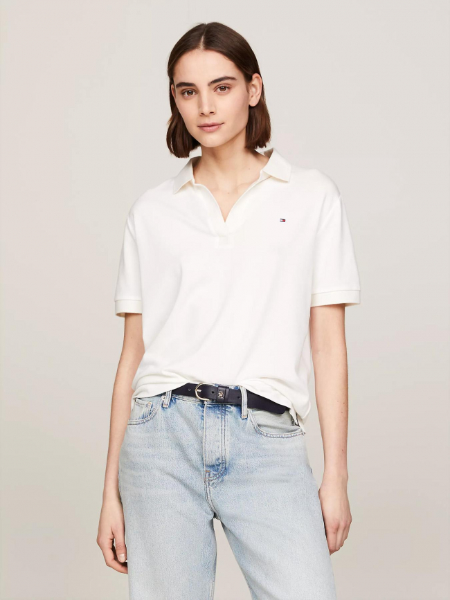 Polo relaxed open placket lyo écru femme - Tommy Hilfiger