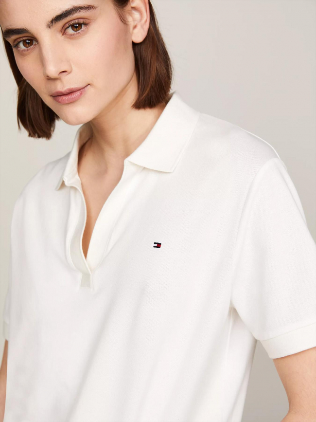 Polo relaxed open placket lyo écru femme - Tommy Hilfiger