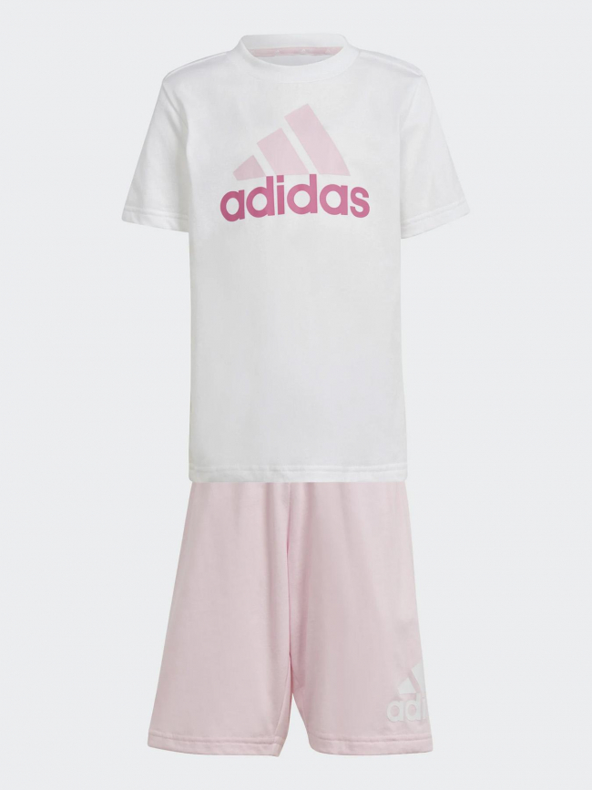 Ensemble short t-shirt logo blanc rose fille - Adidas