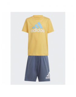 Ensemble t-shirt bermuda big logo jaune bleu enfant - Adidas