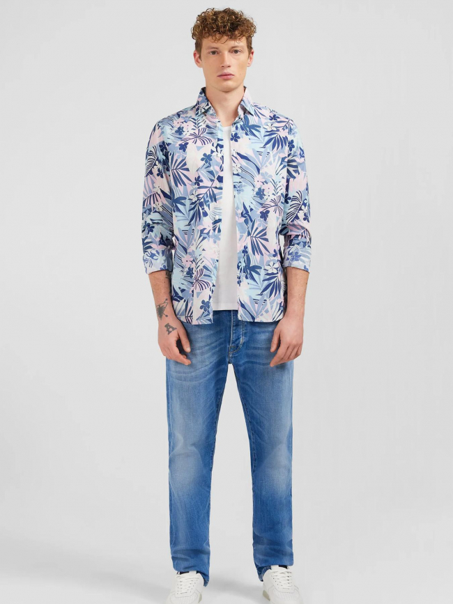 Chemise slim muss imprimé floral bleu homme - Eden Park