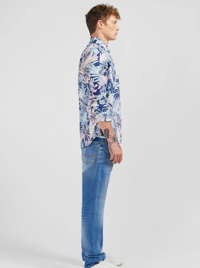 Chemise slim muss imprimé floral bleu homme - Eden Park