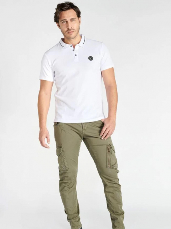 Polo uni logo aron blanc homme - Le Temps Des Cerises