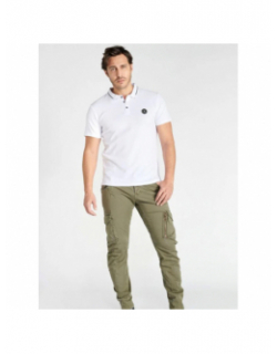 Polo uni logo aron blanc homme - Le Temps Des Cerises