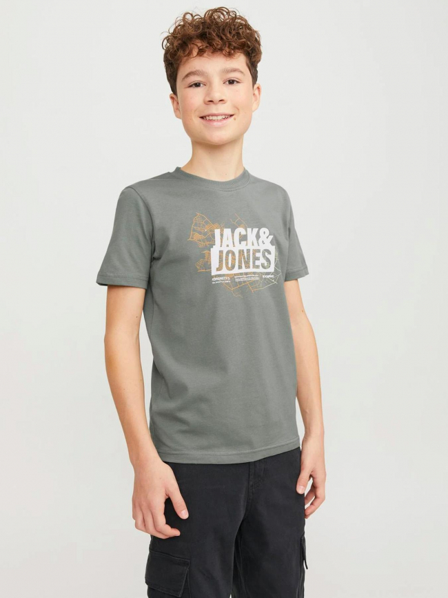 T-shirt map logo kaki garçon - Jack & Jones