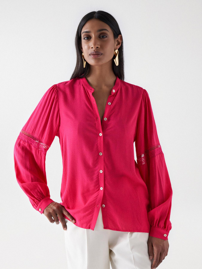 Blouse boutonnée lace-trime rose femme - Salsa