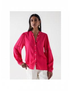 Blouse boutonnée lace-trime rose femme - Salsa