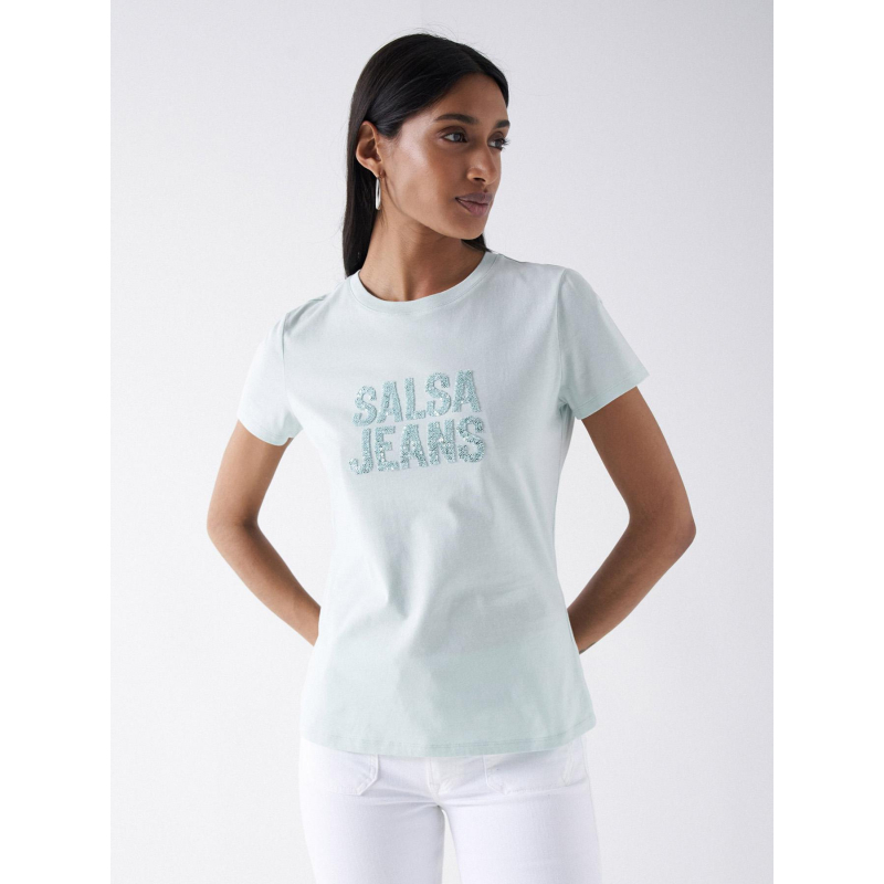 T-shirt embroidered logo sequins bleu femme - Salsa