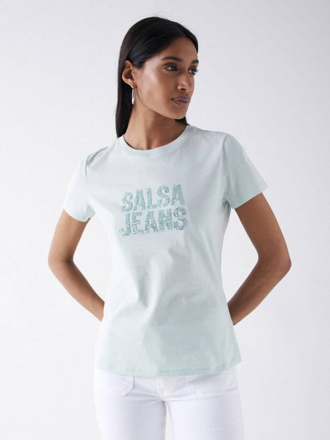 T-shirt embroidered logo sequins bleu femme - Salsa