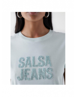 T-shirt embroidered logo sequins bleu femme - Salsa