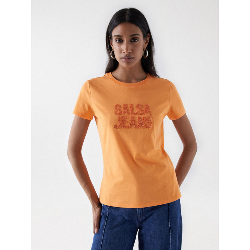 T-shirt embroidered logo sequins orange femme - Salsa