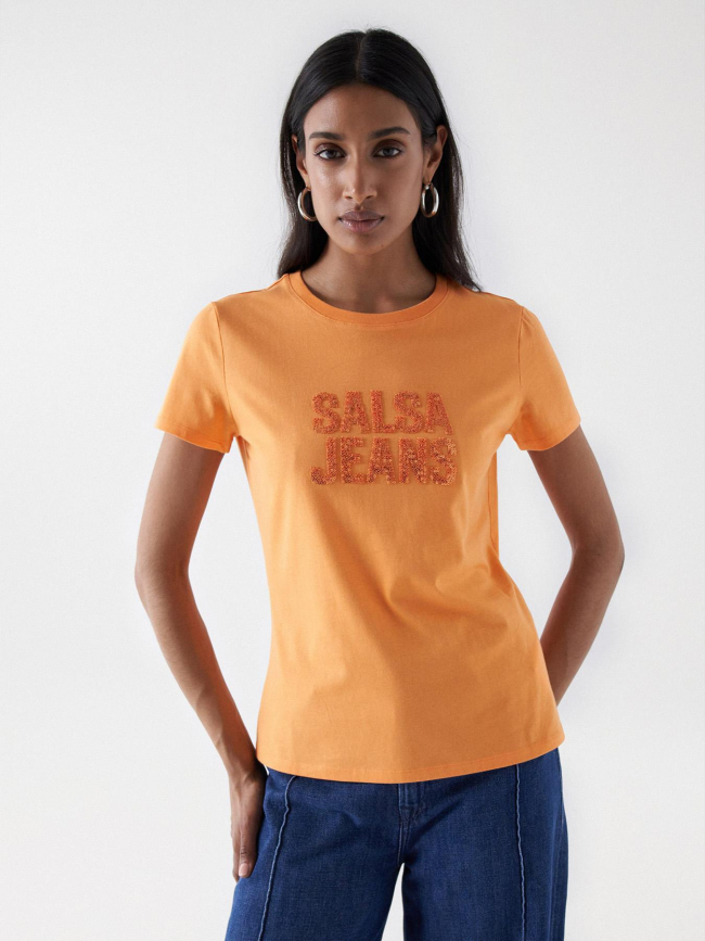 T-shirt embroidered logo sequins orange femme - Salsa