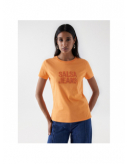 T-shirt embroidered logo sequins orange femme - Salsa