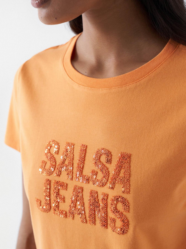 T-shirt embroidered logo sequins orange femme - Salsa