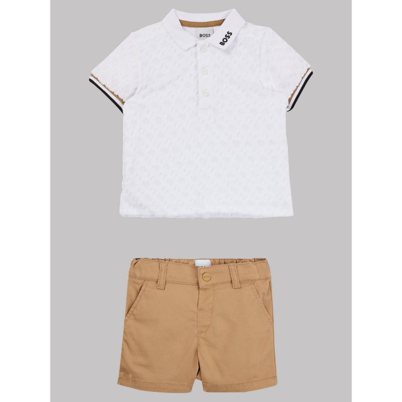 Ensemble polo short blanc marron bébé - Boss