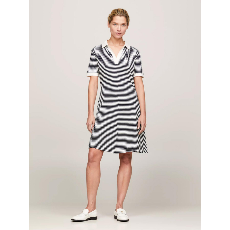 Robe polo rayée ample blanc bleu femme - Tommy Hilfiger