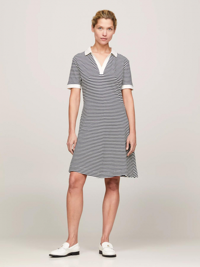 Robe polo rayée ample blanc bleu femme - Tommy Hilfiger