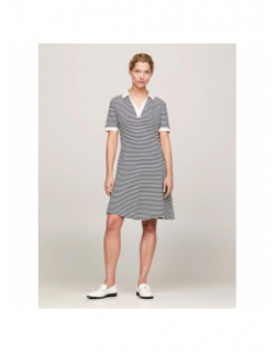 Robe polo rayée ample blanc bleu femme - Tommy Hilfiger