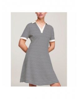 Robe polo rayée ample blanc bleu femme - Tommy Hilfiger