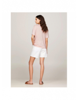 T-shirt col v en lin relax rose femme - Tommy Hilfiger