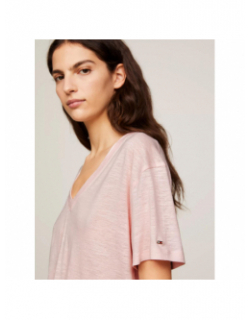 T-shirt col v en lin relax rose femme - Tommy Hilfiger