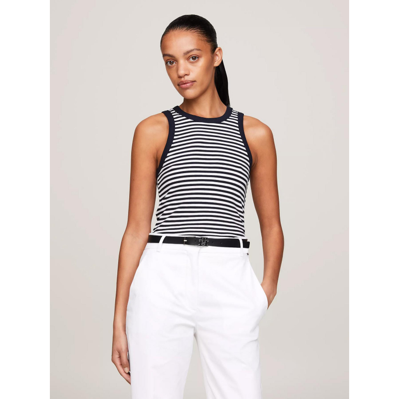 Débardeur slim rayé strié noir blanc femme - Tommy Hilfiger