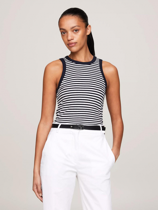 Débardeur slim rayé strié noir blanc femme - Tommy Hilfiger