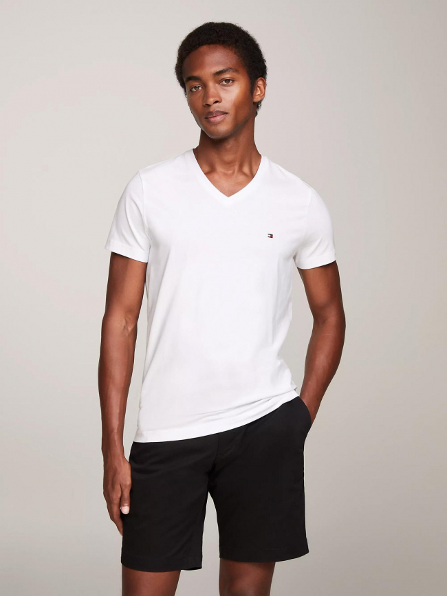 T-shirt col v stretch slim blanc homme - Tommy Hilfiger