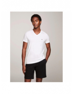 T-shirt col v stretch slim blanc homme - Tommy Hilfiger