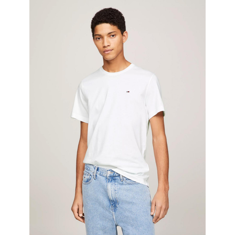 T-shirt slim logo brodé blanc homme - Tommy Jeans