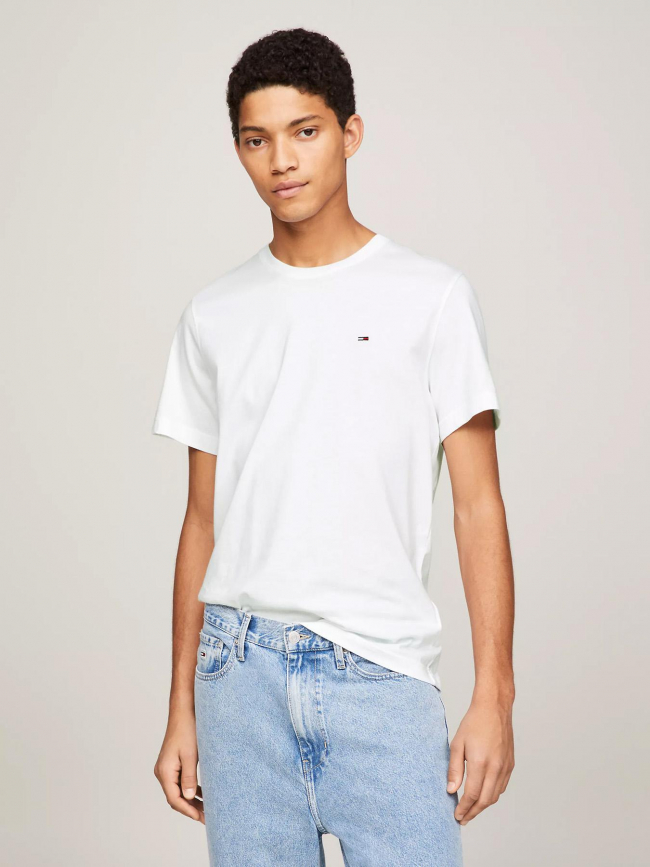 T-shirt slim logo brodé blanc homme - Tommy Jeans