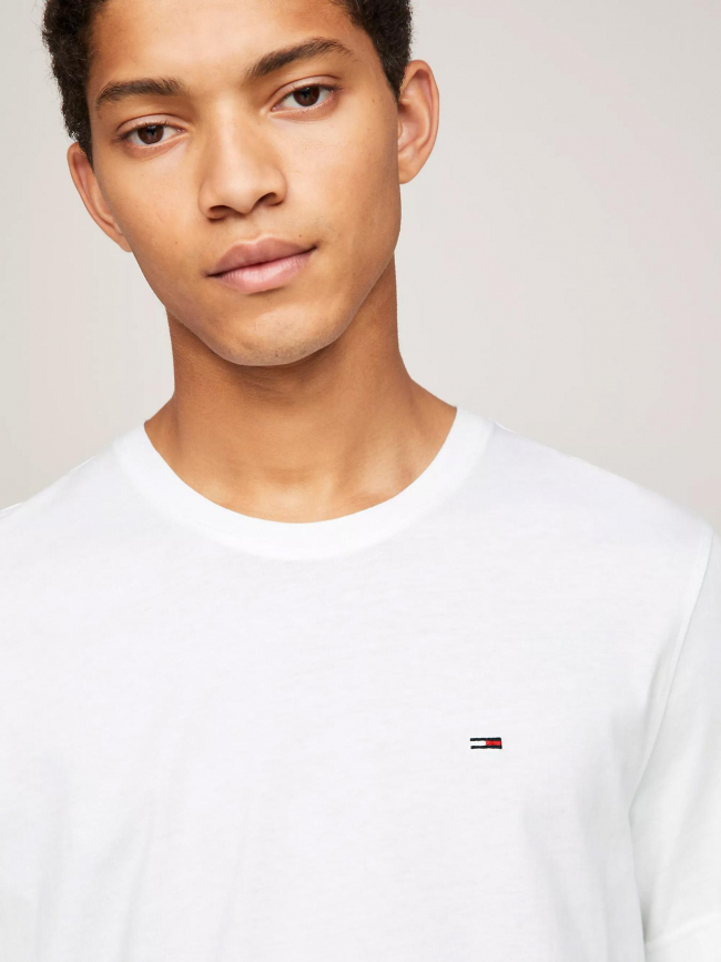 T-shirt slim logo brodé blanc homme - Tommy Jeans