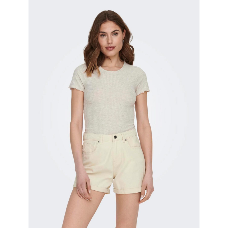 T-shirt crop cotêlé emma beige femme - Only