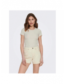 T-shirt crop cotêlé emma beige femme - Only