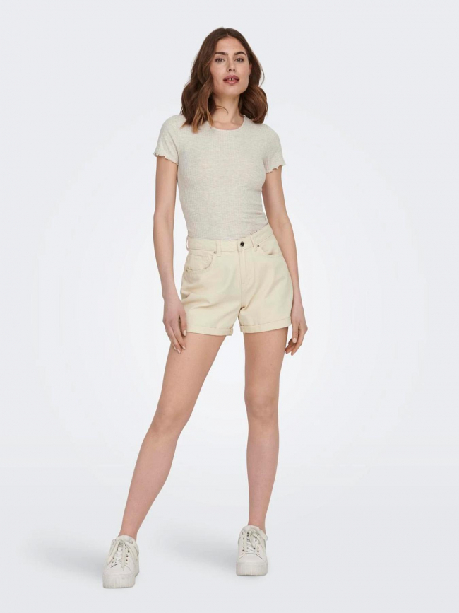 T-shirt crop cotêlé emma beige femme - Only