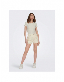 T-shirt crop cotêlé emma beige femme - Only