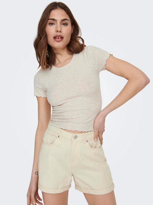 T-shirt crop cotêlé emma beige femme - Only