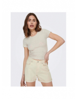 T-shirt crop cotêlé emma beige femme - Only
