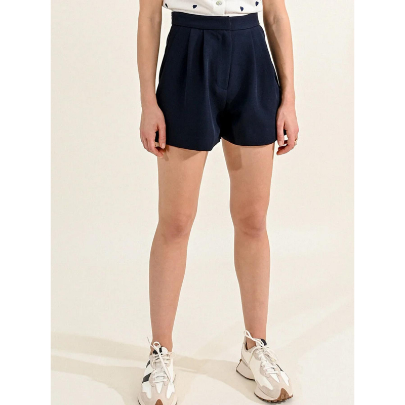 Short à pinces taille haute bleu marine femme - Molly Bracken