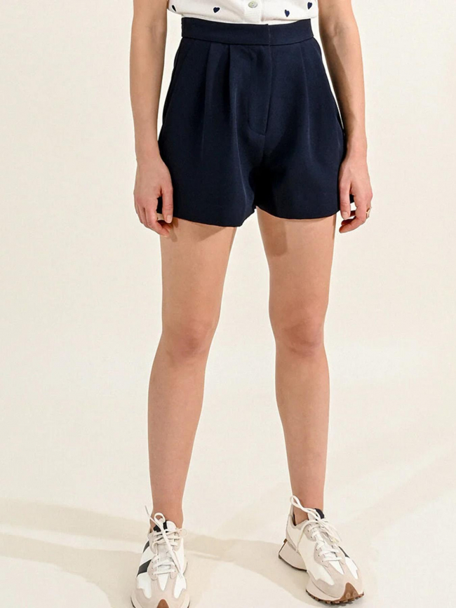 Short à pinces taille haute bleu marine femme - Molly Bracken