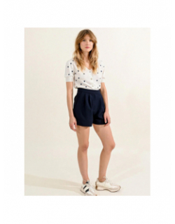 Short à pinces taille haute bleu marine femme - Molly Bracken