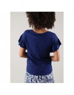 T-shirt col v oria détail manche bleu femme - Deeluxe