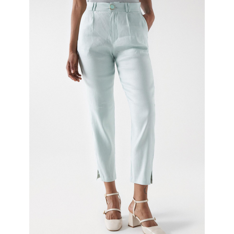 Pantalon chino slim lin vert d'eau femme - Salsa