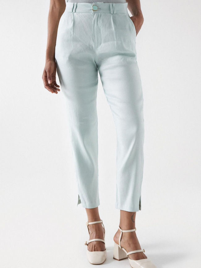 Pantalon chino slim lin vert d'eau femme - Salsa