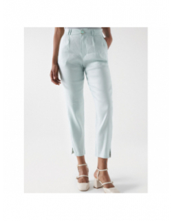 Pantalon chino slim lin vert d'eau femme - Salsa