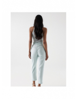 Pantalon chino slim lin vert d'eau femme - Salsa