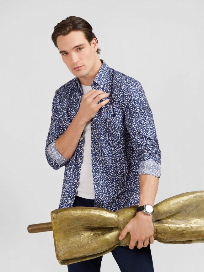 Chemise pop imprimé floral bleu marine homme - Edan Park